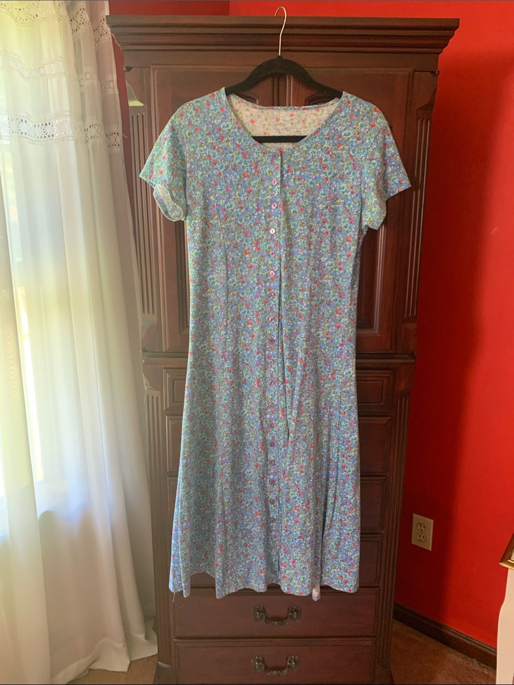 Light Blue Floral Button-Front Women’s Dress